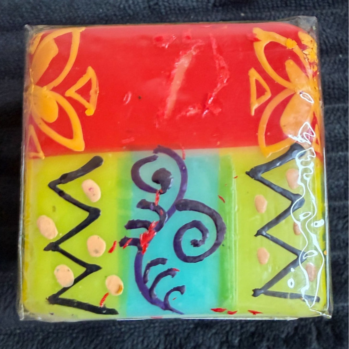 Hand-Painted Fair-Trade Nobunto Matuko 2.25" Candle Red Yellow Green Blue Paradise South Africa