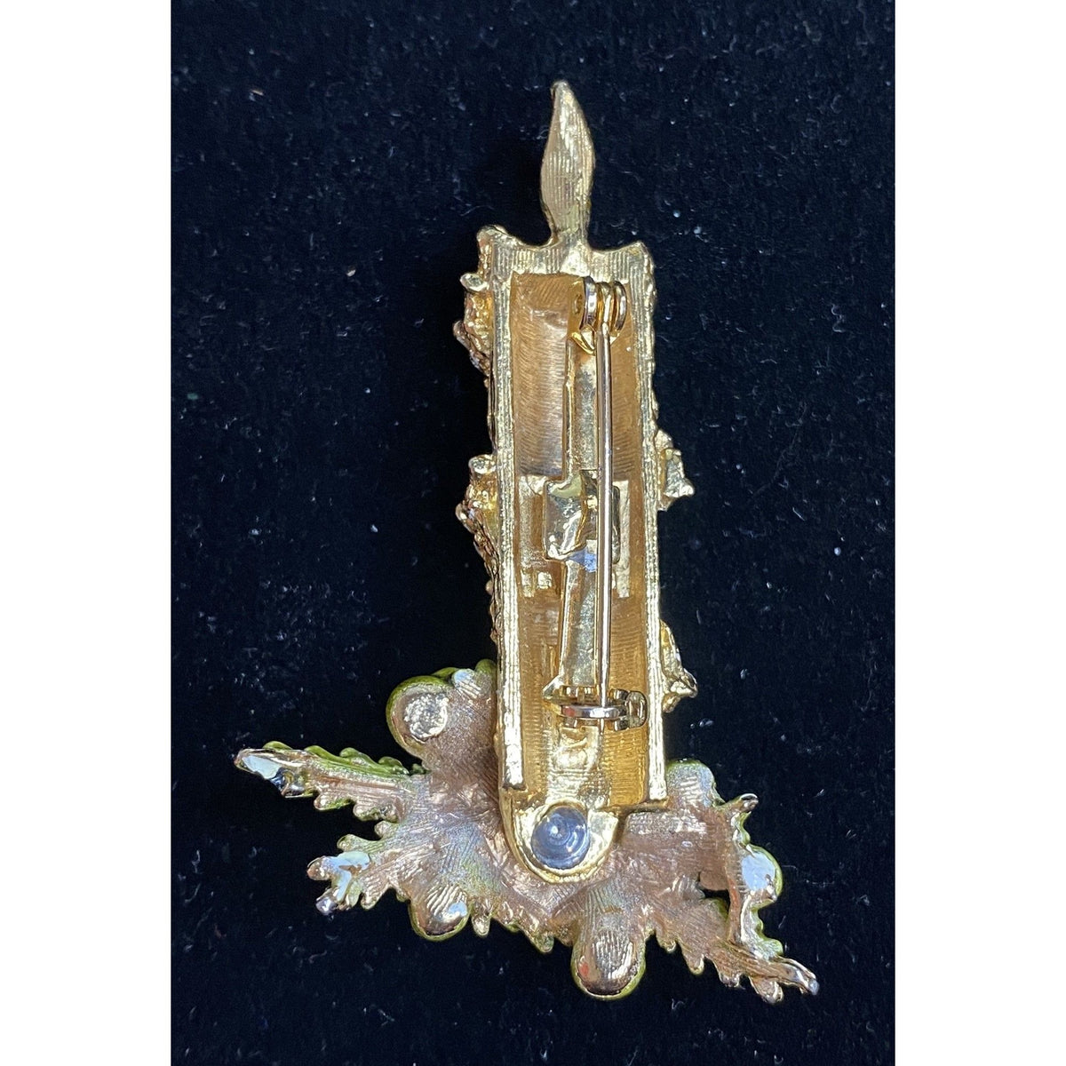 Holiday Christmas Candle Brooch Gold Green Red Blue Jewelry