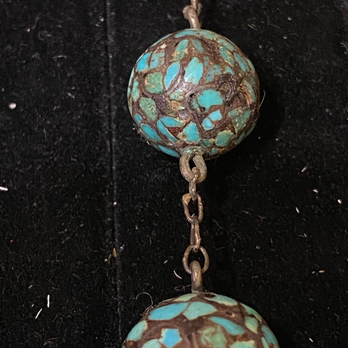 Vintage Turquoise Mosaic Beaded Necklace With Silver Tone Chain
