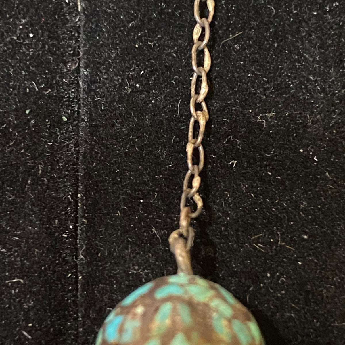 Vintage Turquoise Mosaic Beaded Necklace With Silver Tone Chain