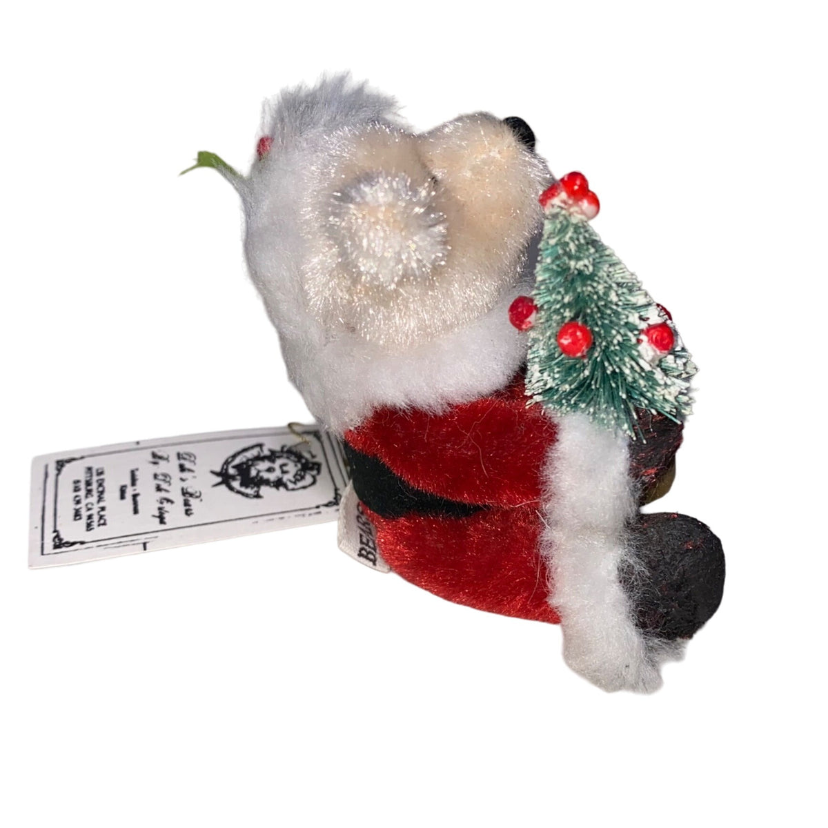 Handmade Debis Miniature Teddy Bear Santa Figurine With Christmas Tree & Holiday Details