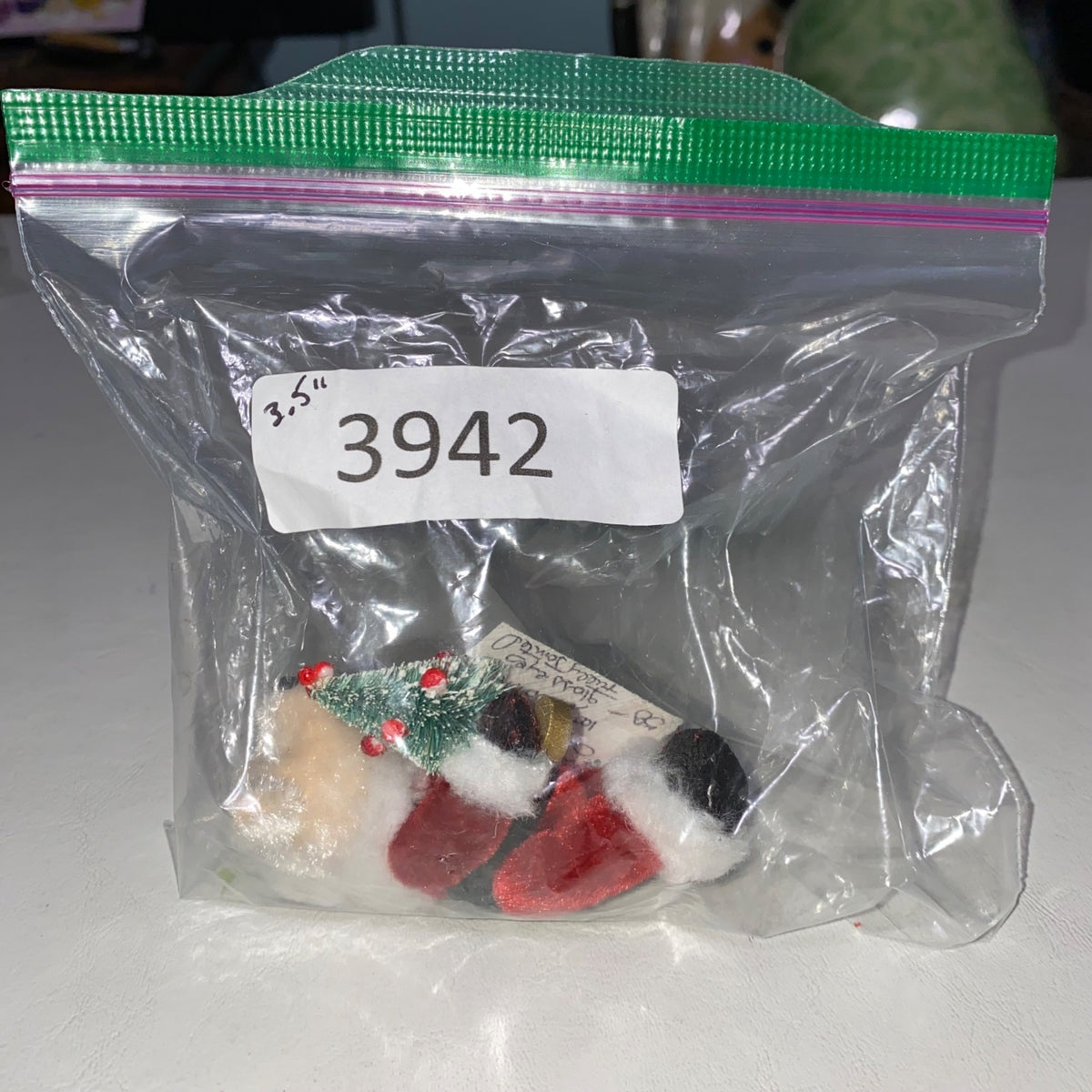 Handmade Debis Miniature Teddy Bear Santa Figurine With Christmas Tree & Holiday Details