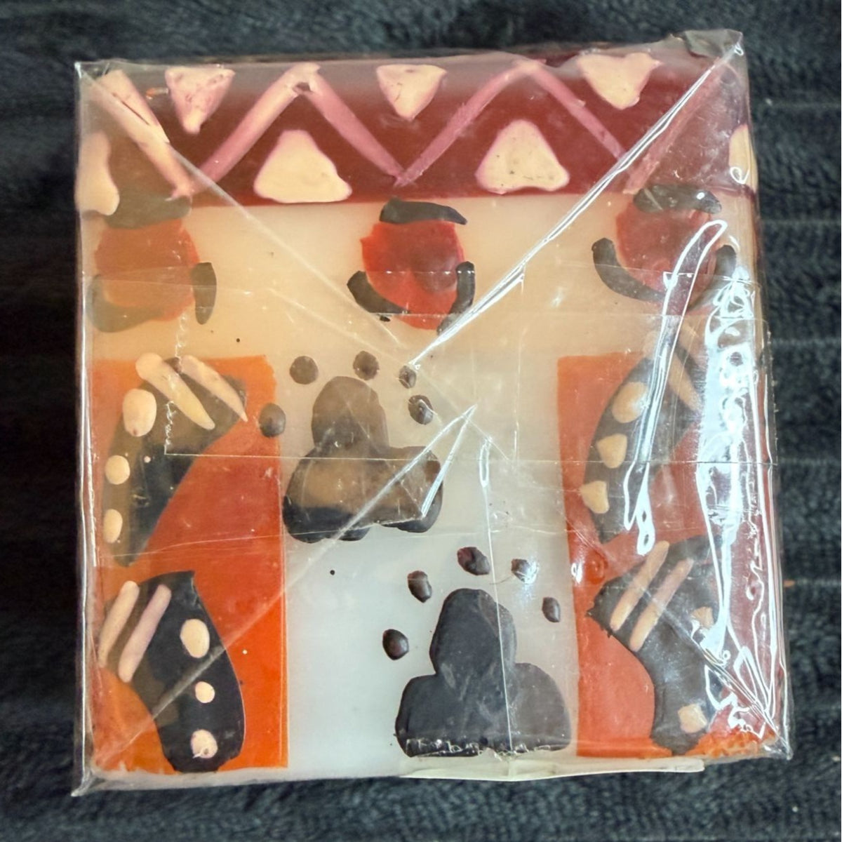 Hand-Painted Nobunto Uzima Candle 2.25" Square Block African Art Unique Handmade Fair Trade