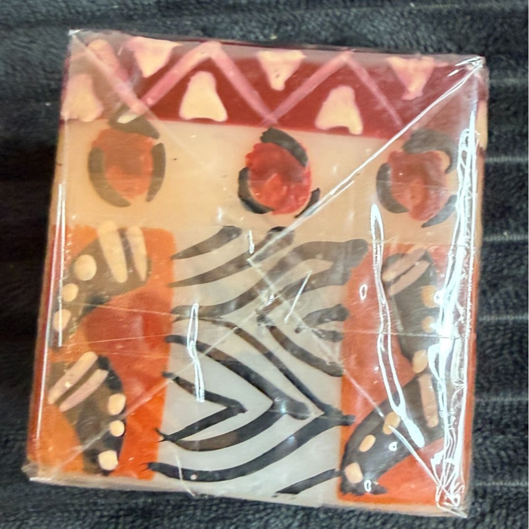 Hand-Painted Nobunto Uzima Candle 2.25" Square Block African Art Unique Handmade Fair Trade