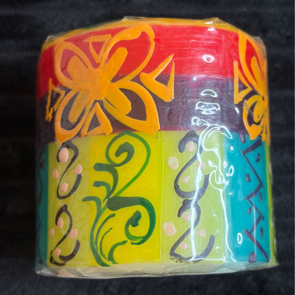 Handmade Fair-Trade Nobunto Matuko 3" Decorative Pillar Candle South Africa Vibrant Floral & Abstract Design In Red/Yellow/Green/Blue