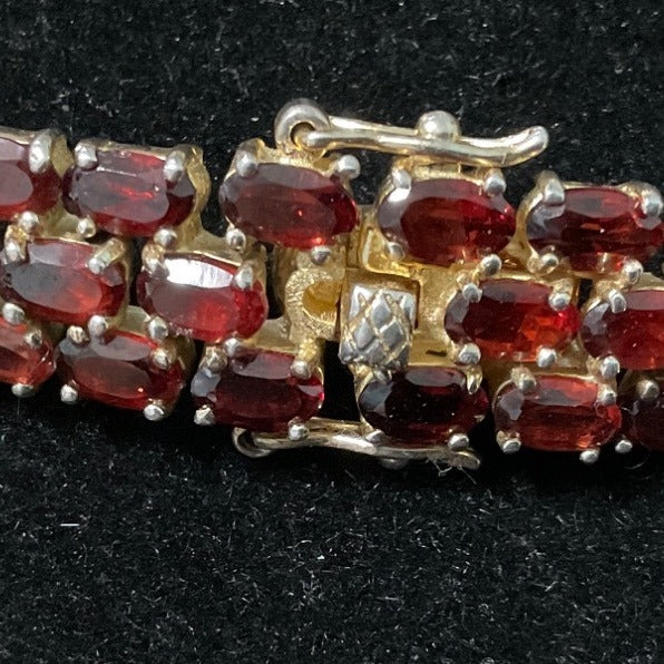 8” Garnet Triple Row Bracelet 122 Oval Faceted Gemstones Pomegranate-Seed-Red SEI Gold-Over Sterling Silver 925 3mm x 2 mm (approximately)