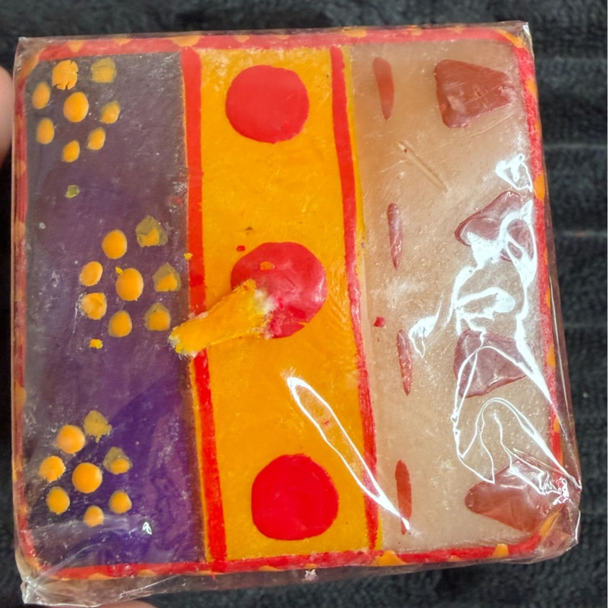 Handmade Fair-Trade Nobunto Indabuko Square Candle 2.25-Inch Vibrant South Africa Colors Red Yellow Purple Unique Artistry Pieces