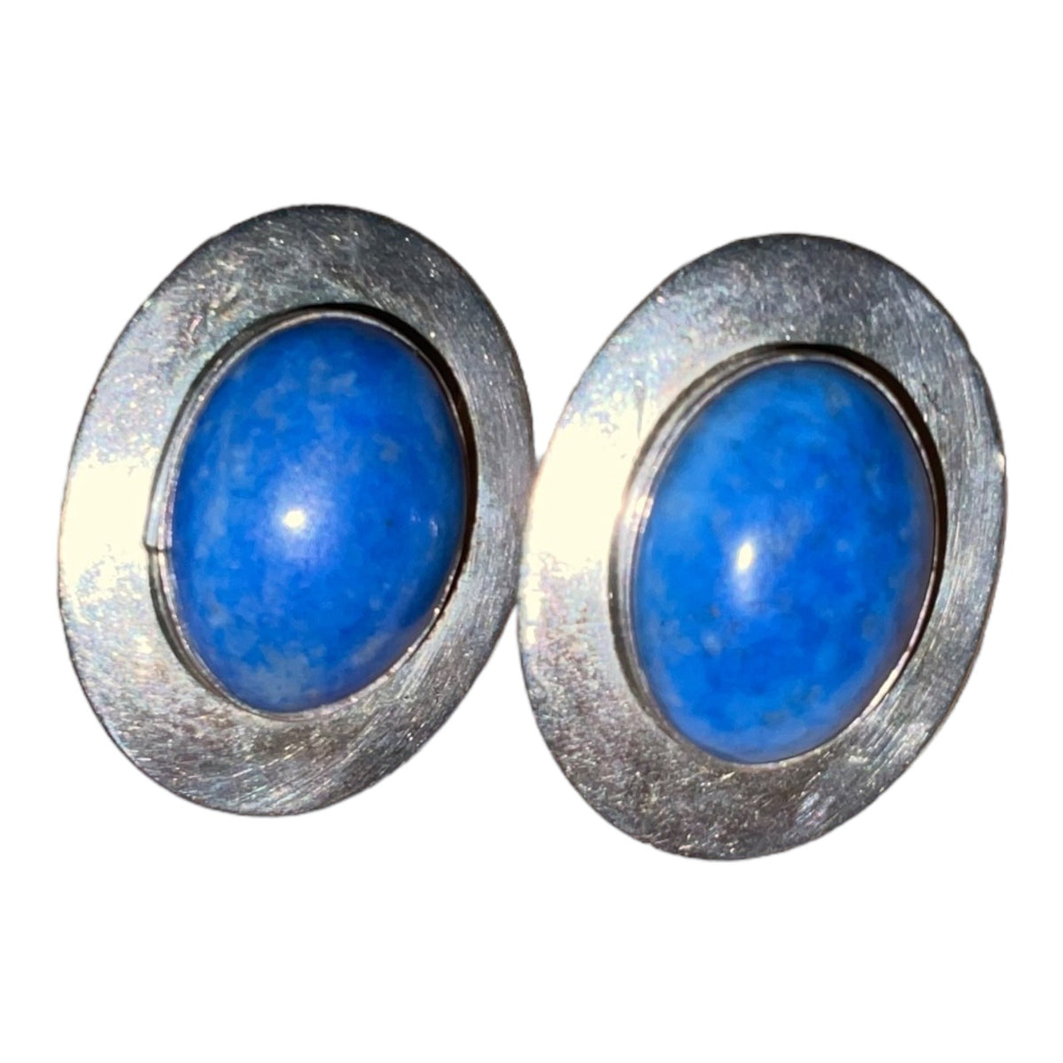 Pierced Earrings Lapis Lazuli JJ Sterling Silver Johnny Johnson Navajo Native American Vintage