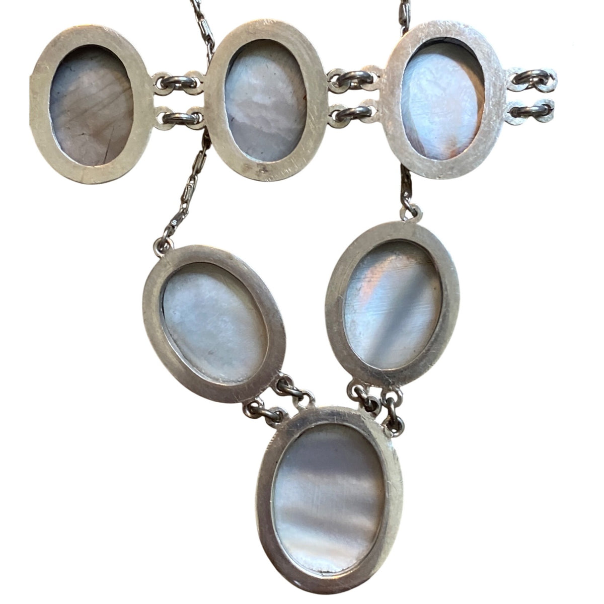 Victorian 800 Silver Shell Cameo Necklace and Bracelet Set With Mother Of Pearl MOP