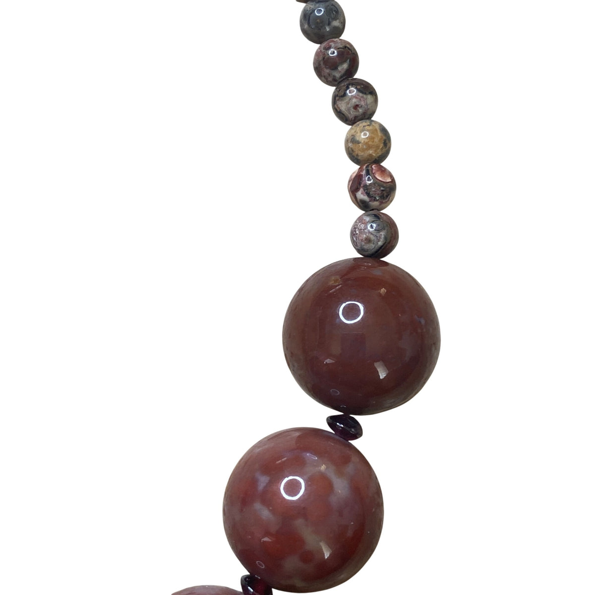 Red Jasper & Rhyolite Beaded Necklace With Silver Clasp
