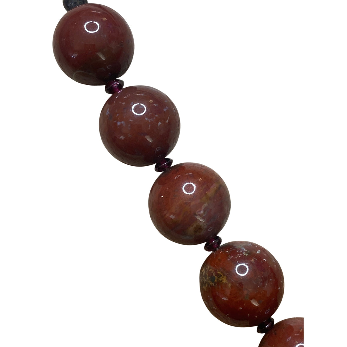 Red Jasper & Rhyolite Beaded Necklace With Silver Clasp