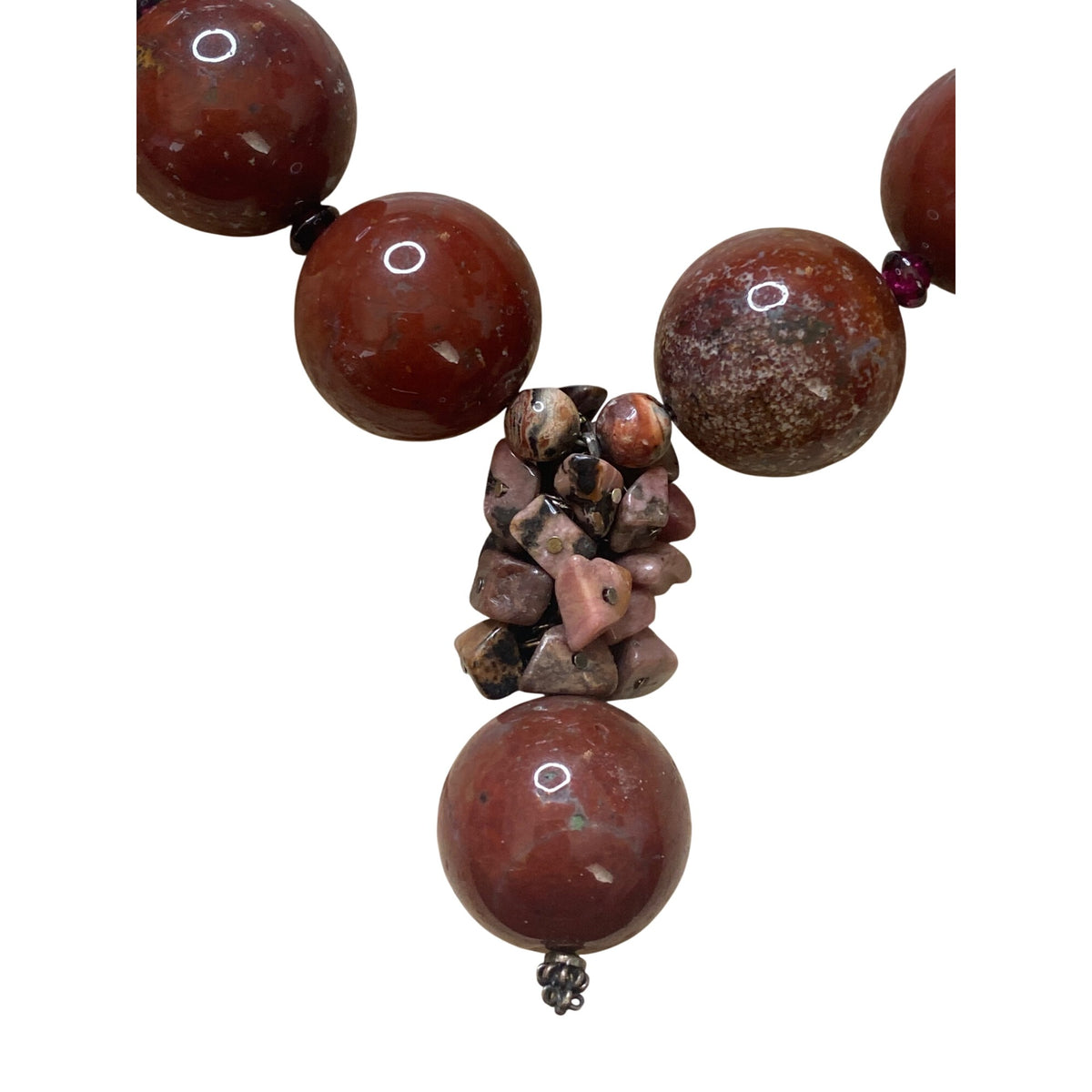 Red Jasper & Rhyolite Beaded Necklace With Silver Clasp