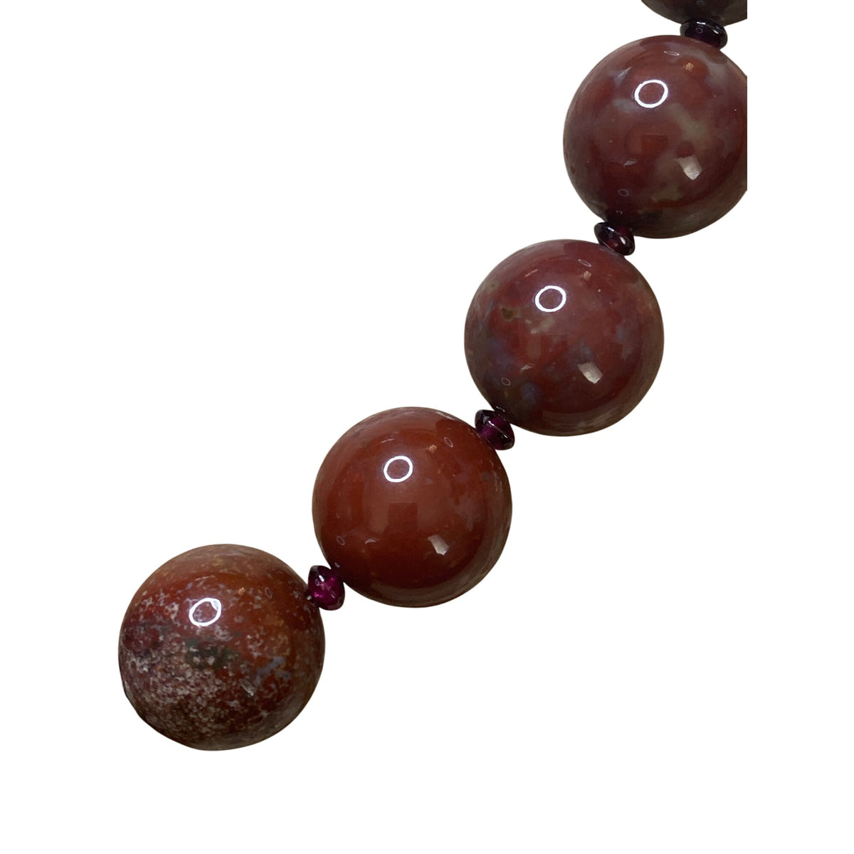 Red Jasper & Rhyolite Beaded Necklace With Silver Clasp