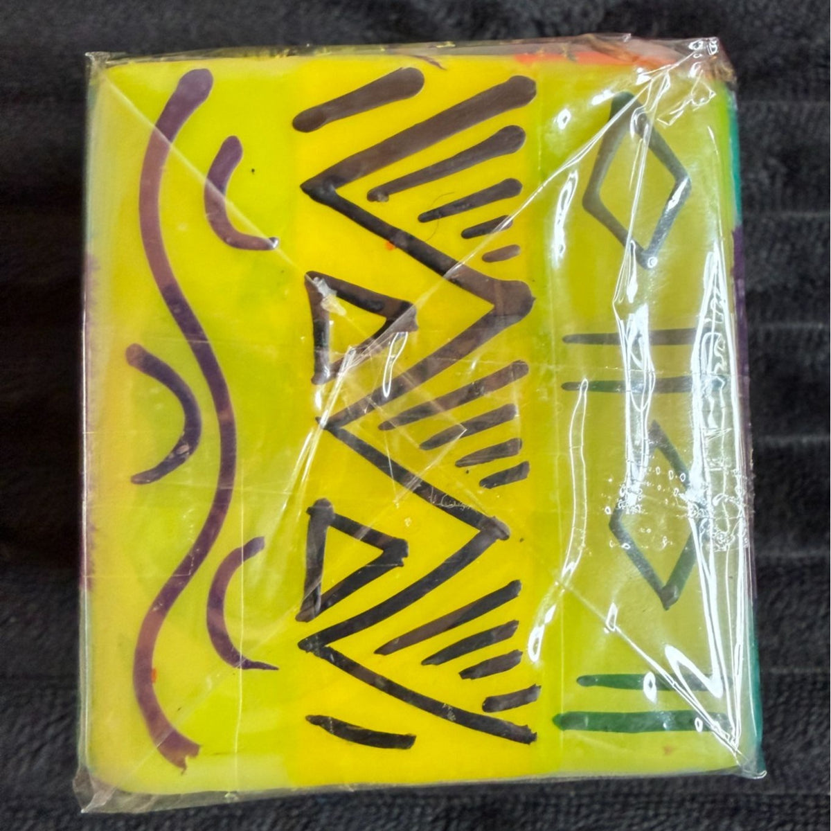 Hand-Painted Nobunto Matuko Fair Trade Candle Trio From South Africa 2.25" Vibrant Teal & Purple Geometric Design
