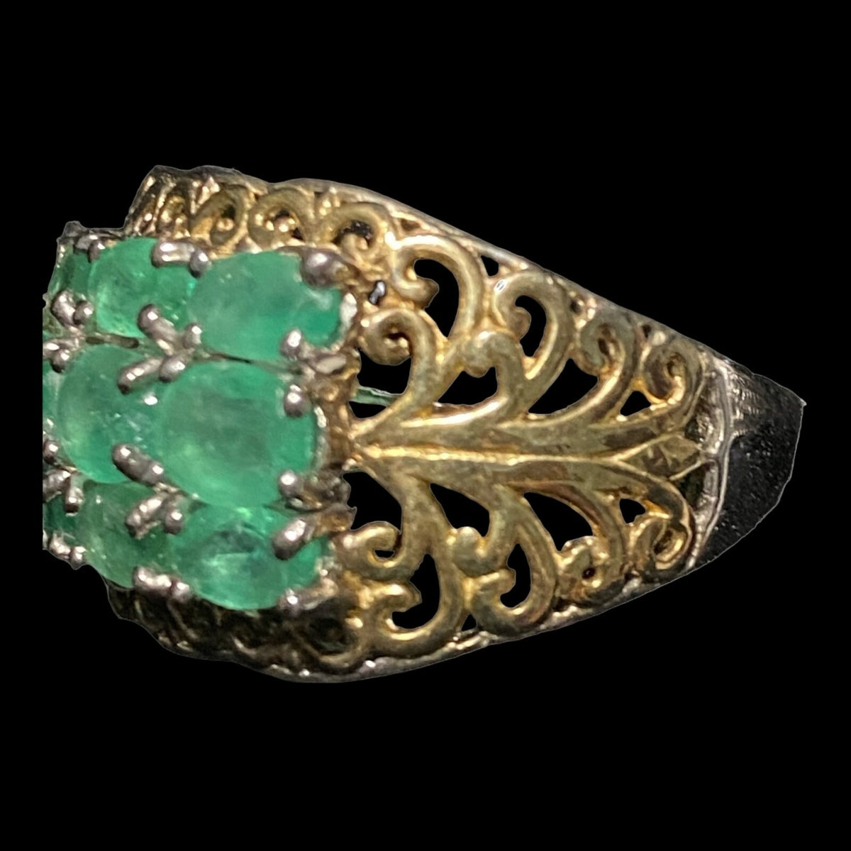 Ring Emerald Size 8 18 Stones 9.366 Carats Sterling Silver 925 Gold Accent