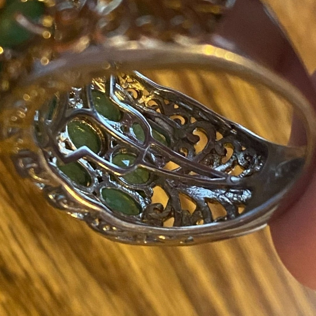 Ring Emerald Size 8 18 Stones 9.366 Carats Sterling Silver 925 Gold Accent