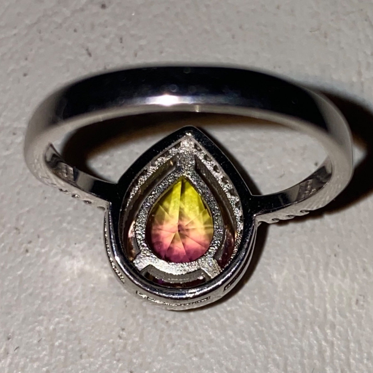 Ring Tourmaline Size 8 Pear-Shaped Tourmaline Stone 10mm x 8mm 38 CZ Cubic Zirconia 1mm x 1mm Sterling Silver Stamped 925
