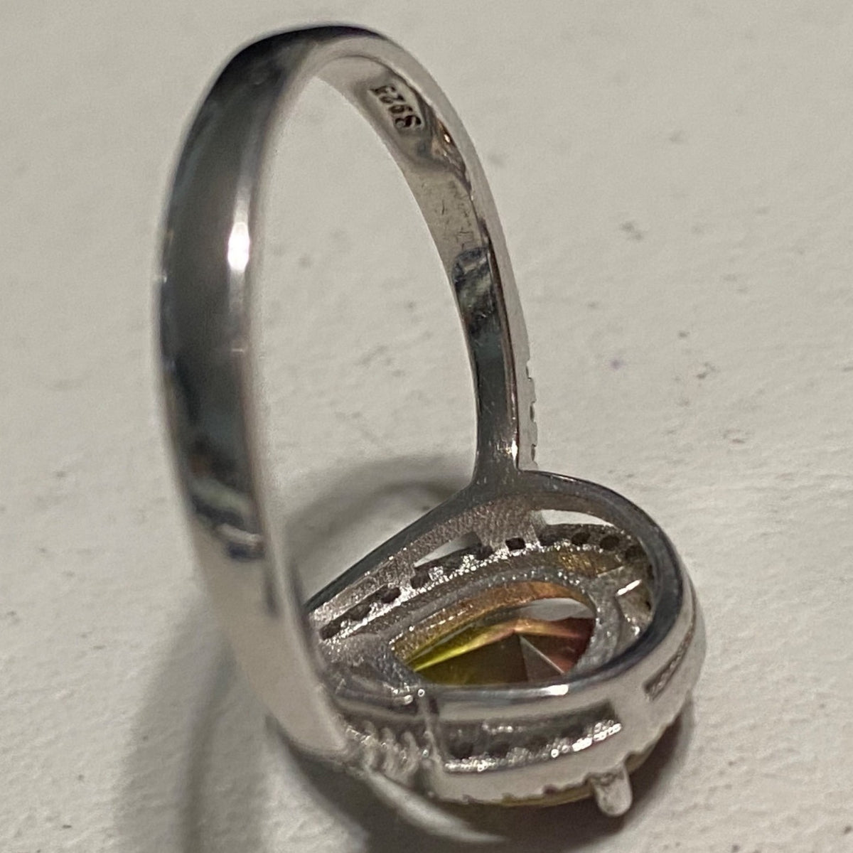 Ring Tourmaline Size 8 Pear-Shaped Tourmaline Stone 10mm x 8mm 38 CZ Cubic Zirconia 1mm x 1mm Sterling Silver Stamped 925