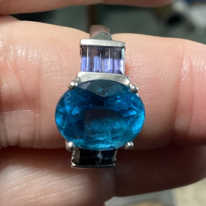 Ring Blue Topaz Iolite Size 7 Women Sterling Silver 925