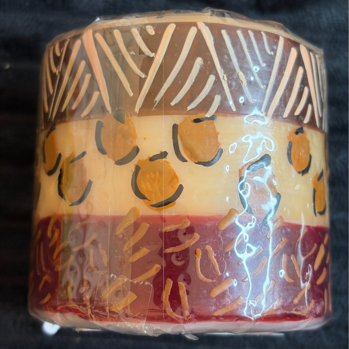 Handmade Fair-Trade South African Nobunto Uzima 3" Multicolor Pillar Candle - Artistic & Unique Primitive Design Layered Decor Accent