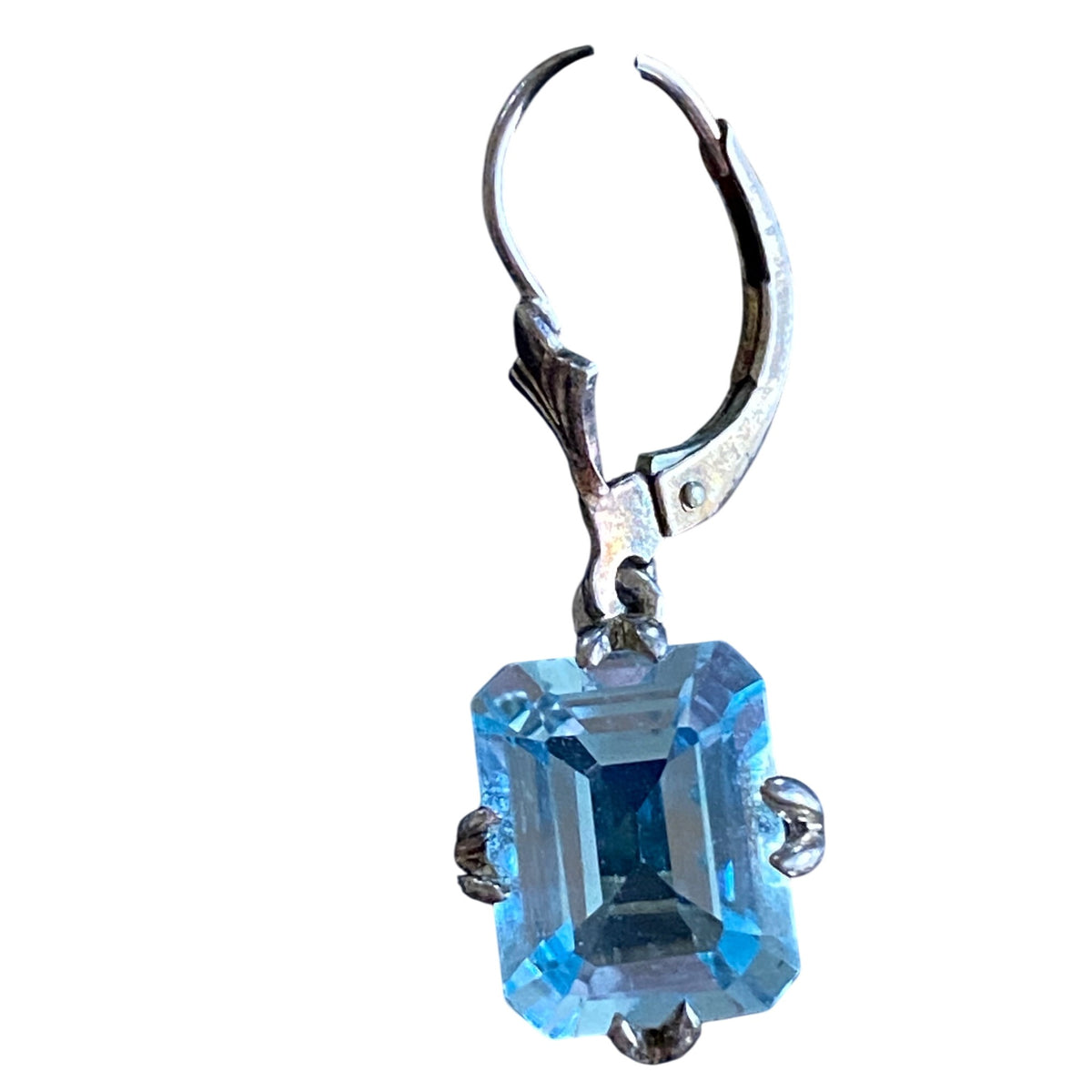 Vintage Sterling Silver 925 Earrings With Blue Sapphire Gemstones & Leverback Closure