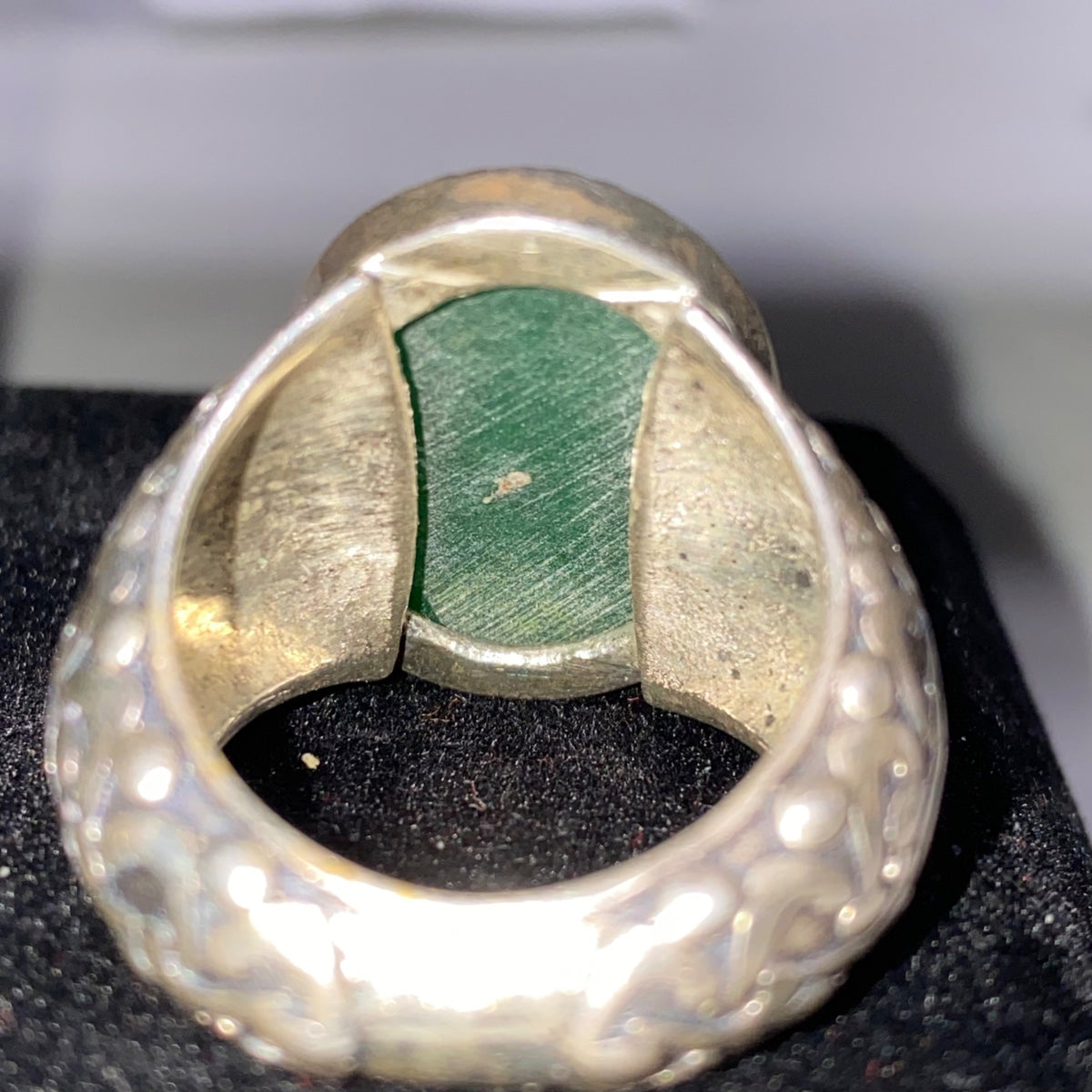 Ring Jade Size 8 Vintage Relief Design Jewelry Sterling Silver Tested