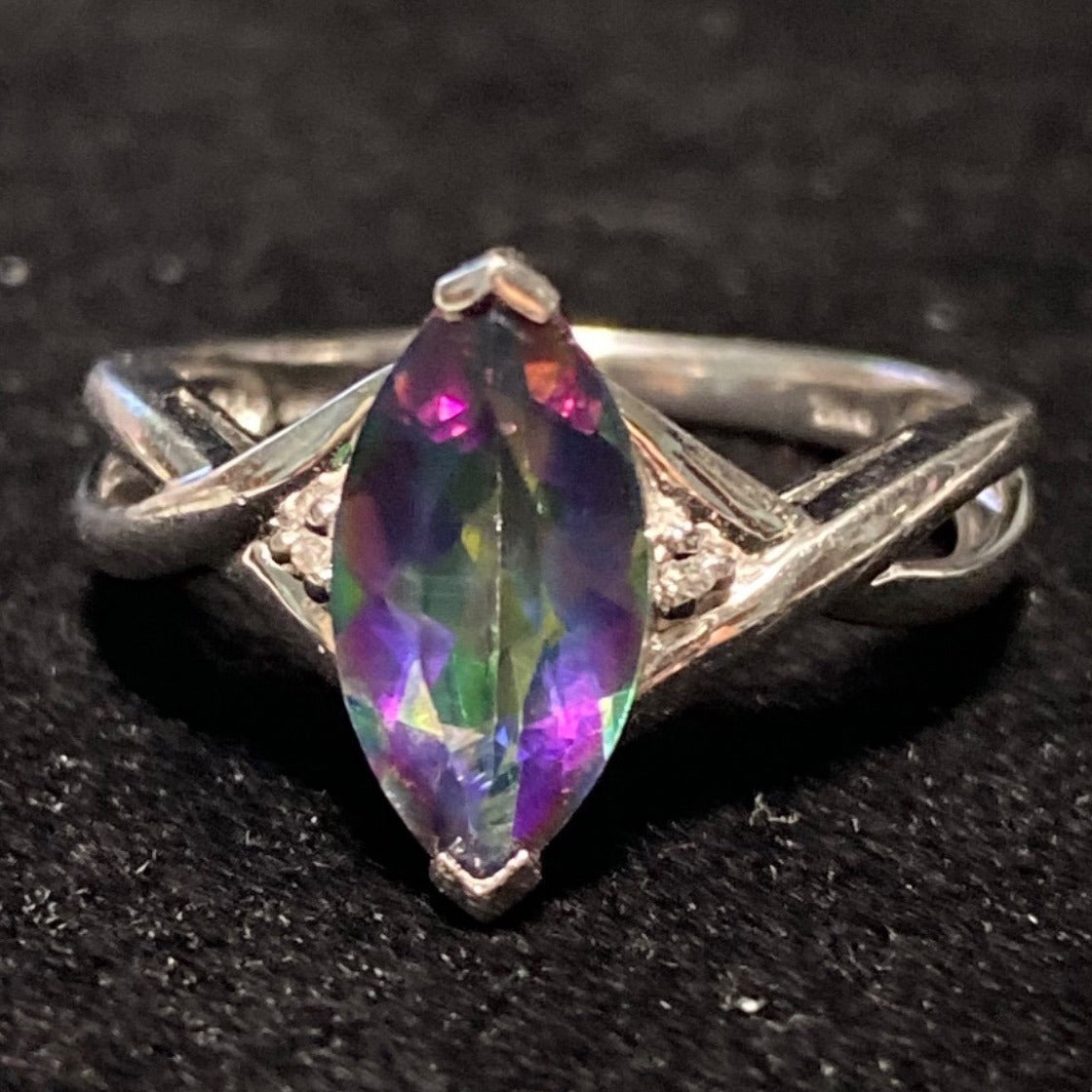 Ring Mystic Topaz 12mm x 6mm 2 Carats Size 7 Vintage Jewelry Sterling Silver