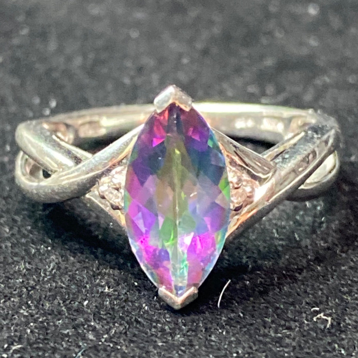 Ring Mystic Topaz 12mm x 6mm 2 Carats Size 7 Vintage Jewelry Sterling Silver