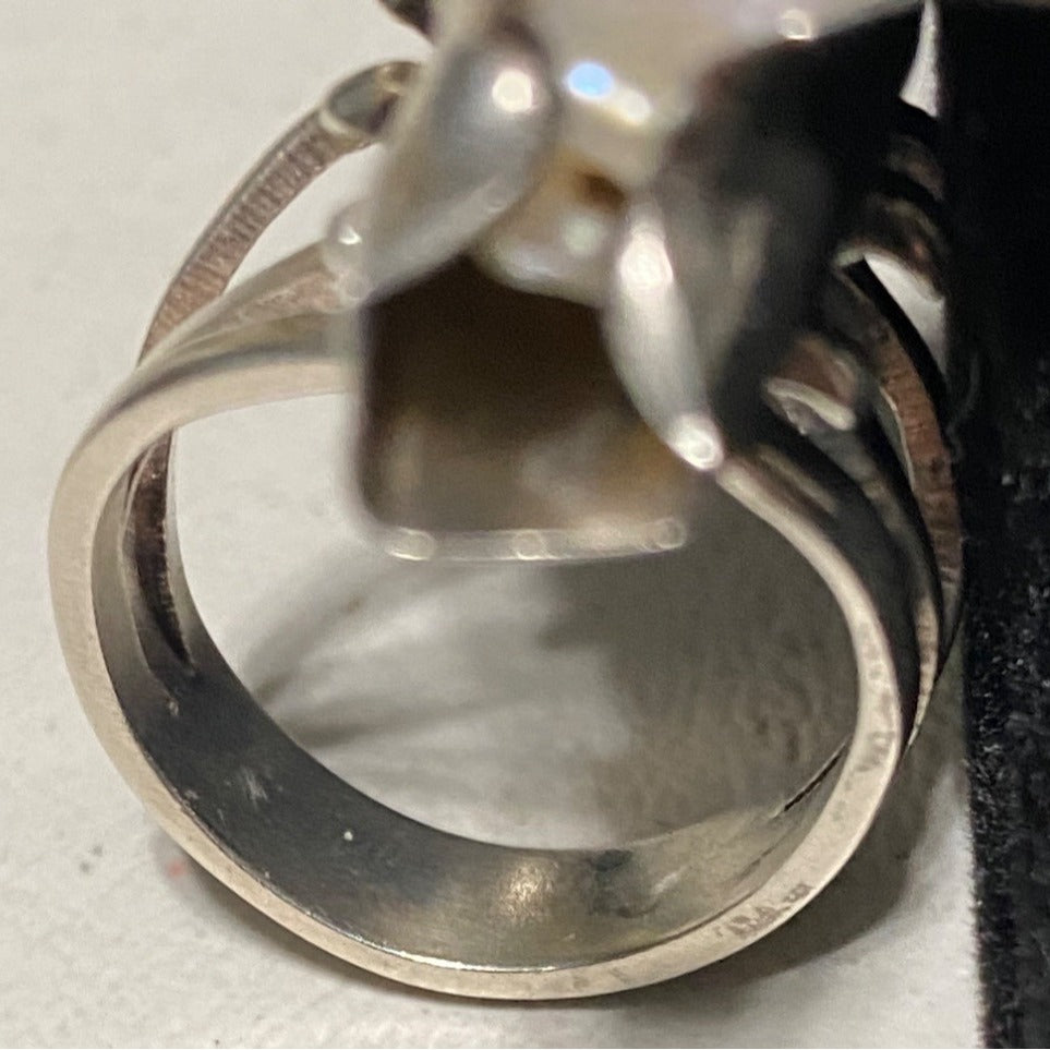 Sal Sturiale Ring Pearl Size 6 31mm x 18mm Sterling Silver Stamped 925 Artisan Vintage Modernist 1980s