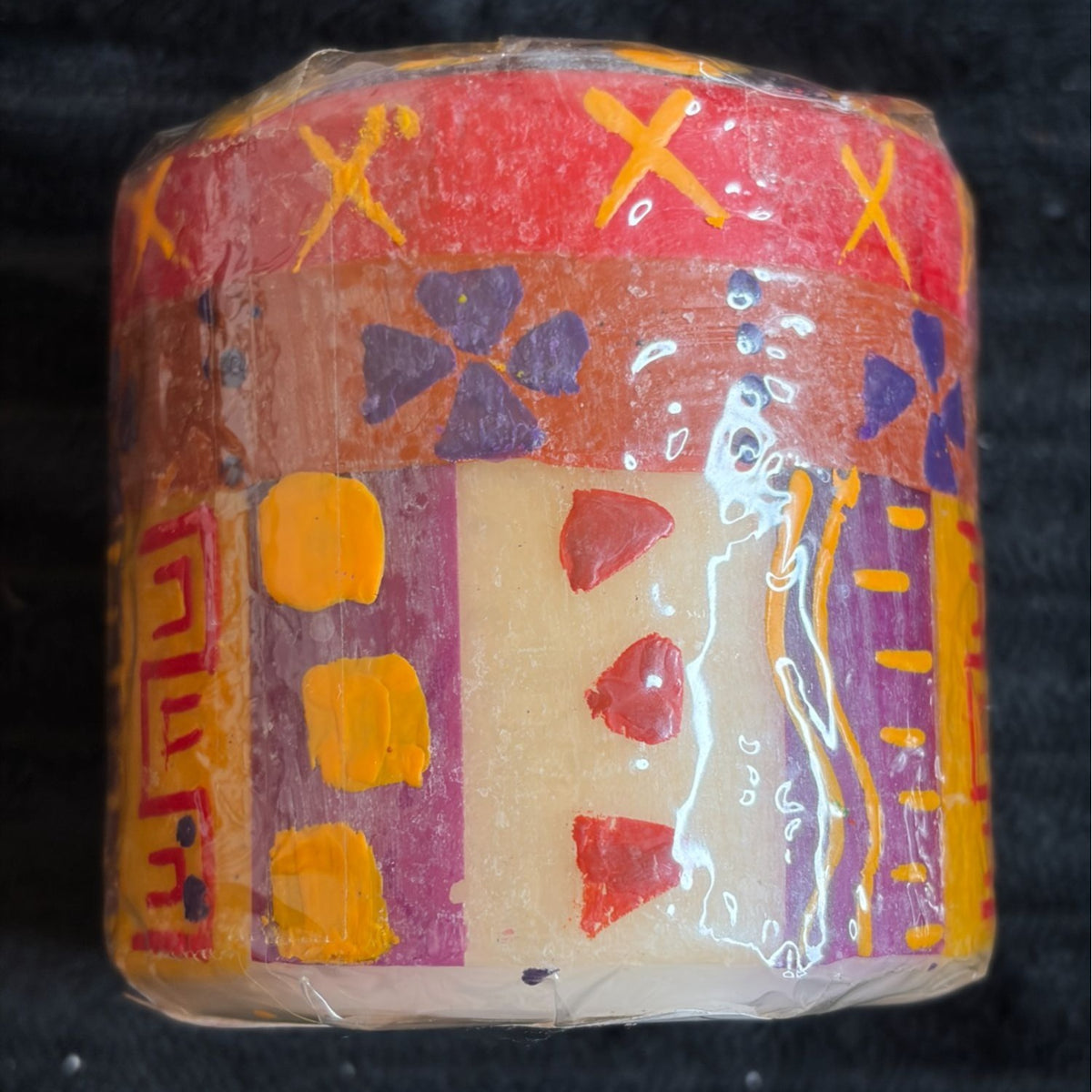 Nobunto Hand-Made 3" Pillar Candle Indabuko Fair-Trade From South Africa Multi-Color Unique Patterns