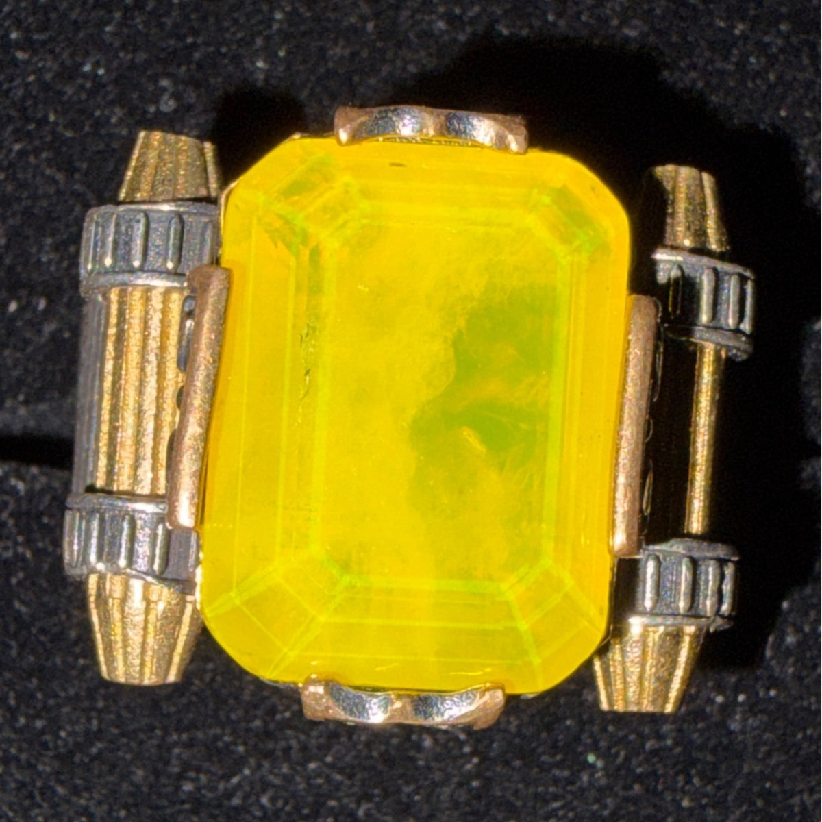 Sterling Silver & Gold Accent Statement Ring With Yellow Gemstone Size 11