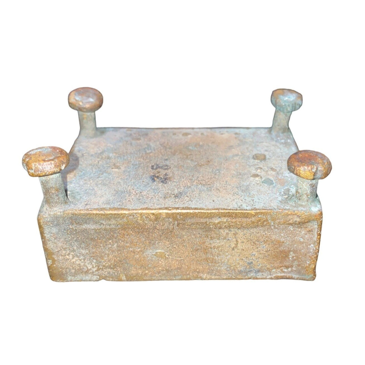 Handmade Bronze African Box-Style Statue With Musicians Cameroonian Art 4" X 2" X 5" Rustic Décor Piece