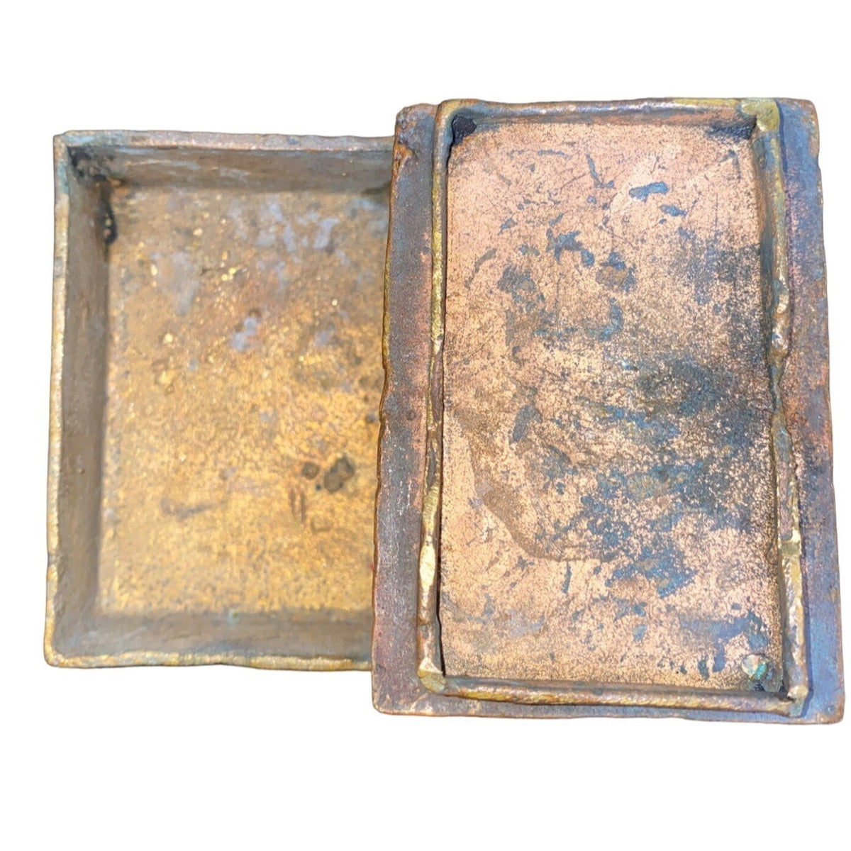 Handmade Bronze African Box-Style Statue With Musicians Cameroonian Art 4" X 2" X 5" Rustic Décor Piece