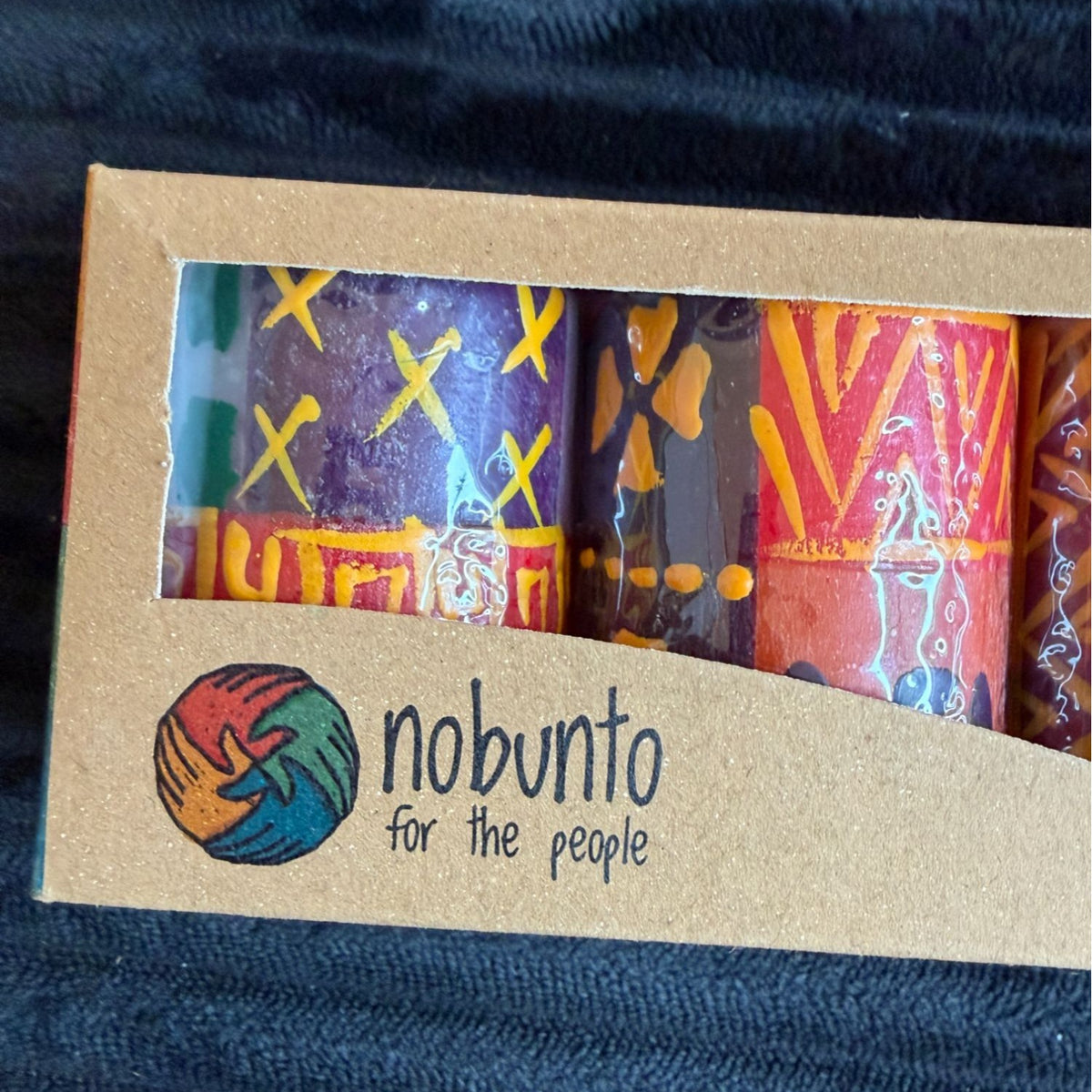 Handmade Fair-Trade Nobunto Indabuko 3-Piece 2.5" South African Votive Candle Set Vibrant Patterns/Colors