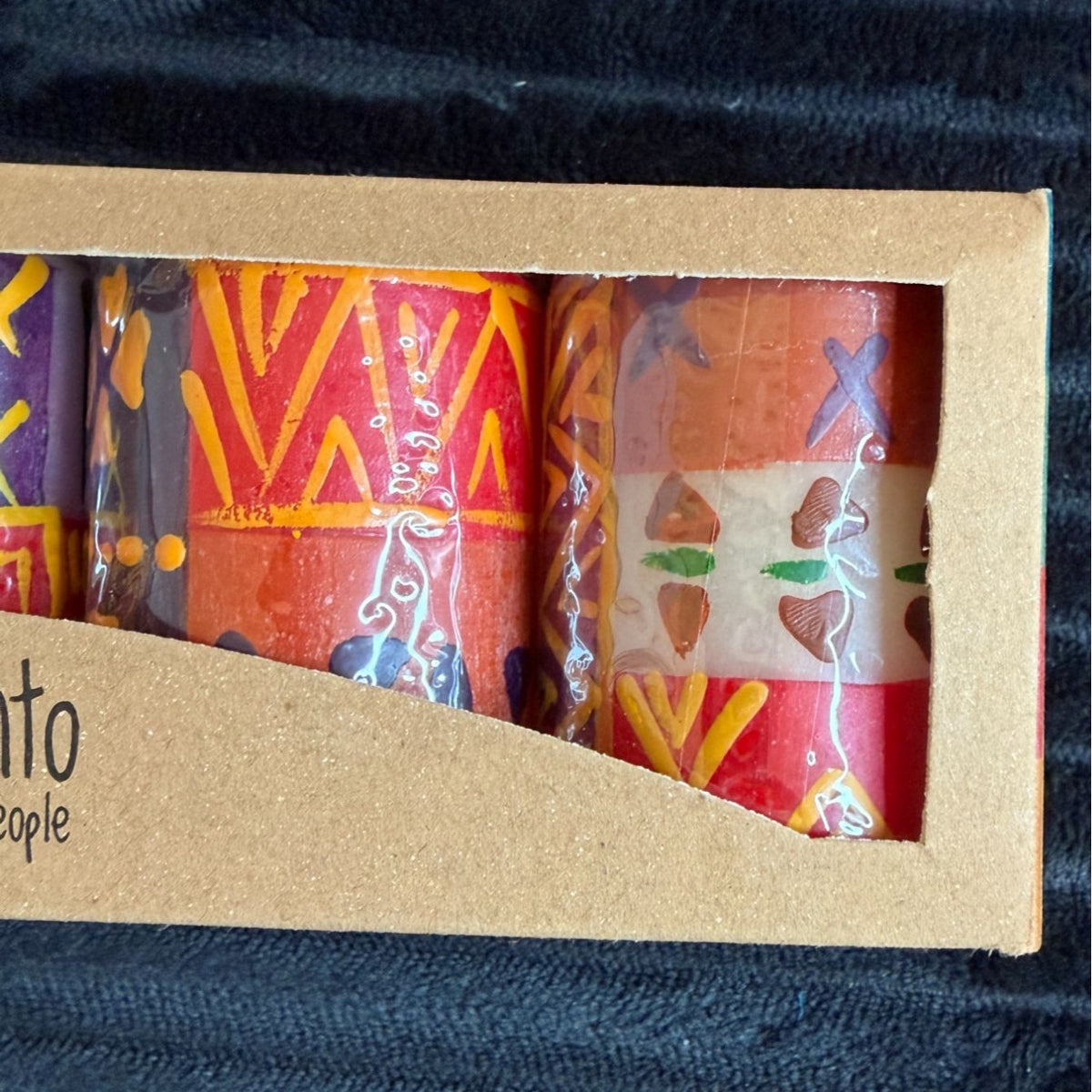 Handmade Fair-Trade Nobunto Indabuko 3-Piece 2.5" South African Votive Candle Set Vibrant Patterns/Colors