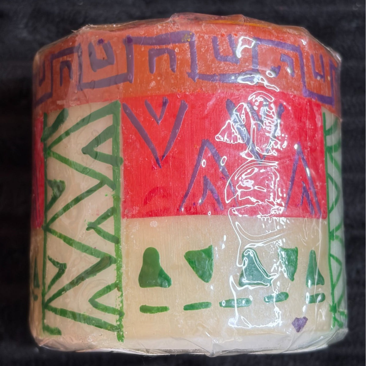 Handmade Nobunto Indabuko Fair-Trade South African 3" Pillar Candle Features Bold Multicolor African-Inspired Design Unique Artisan