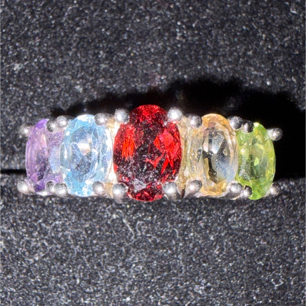 Amethyst Topaz Garnet Citrine & Peridot Sterling Silver Vintage Ring Size 8