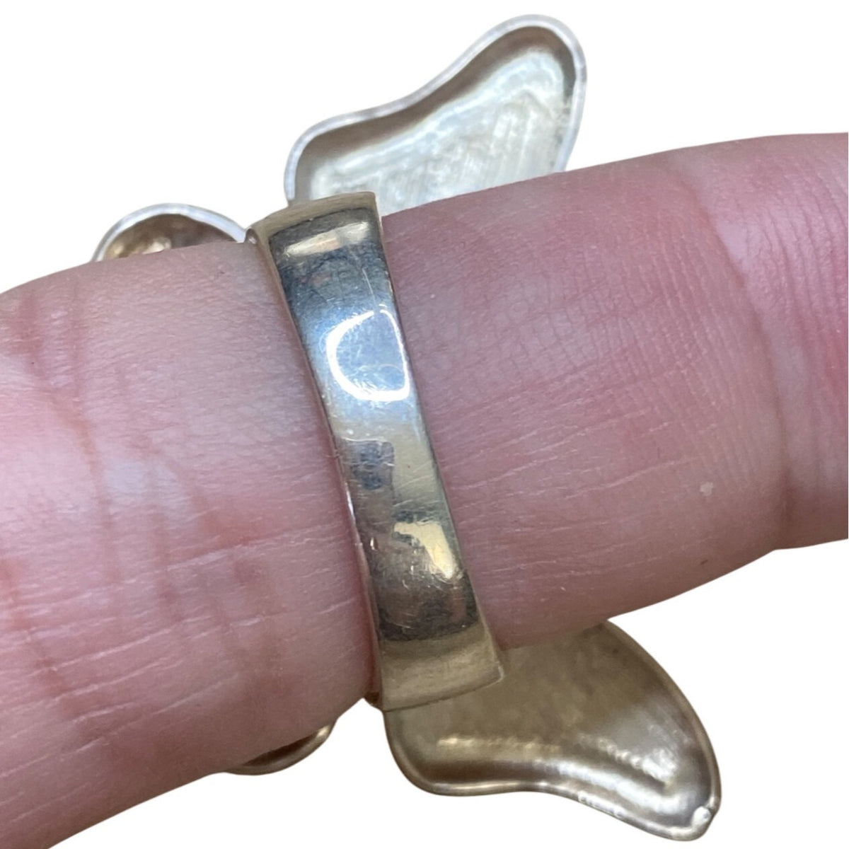 Marcasite & Abalone Butterfly Ring Adjustable Size 7.5 Sterling Silver 925