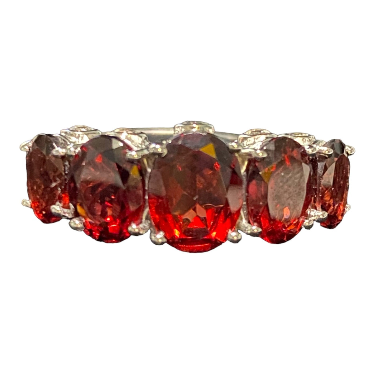 Garnet Size 9 Ring 5 Oval Stones 9 Carats Jewelry Sterling Silver Stamped 925