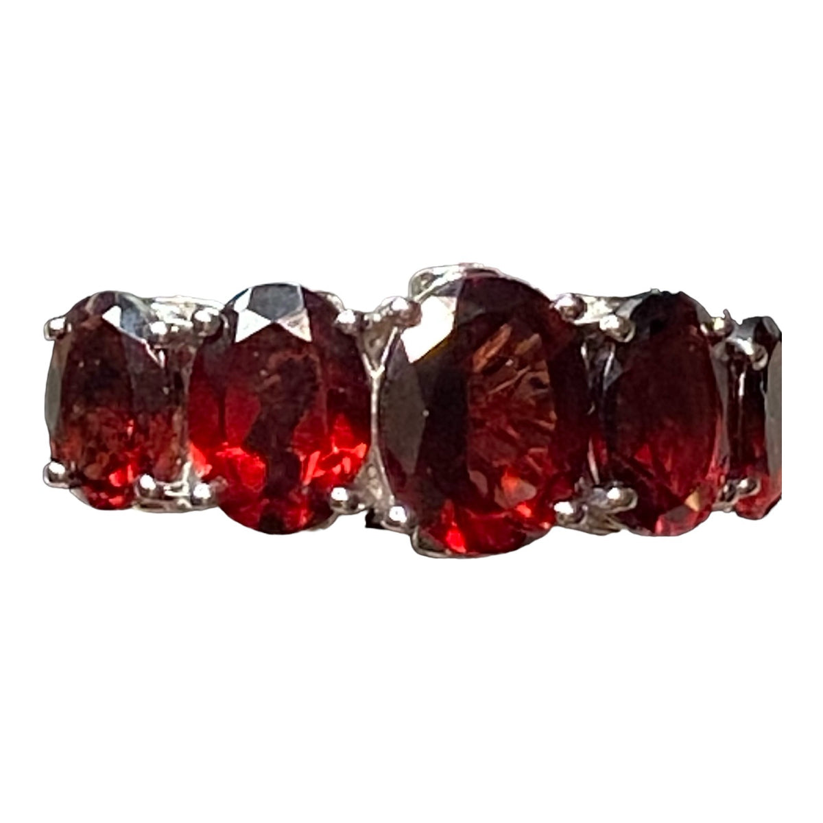 Garnet Size 9 Ring 5 Oval Stones 9 Carats Jewelry Sterling Silver Stamped 925