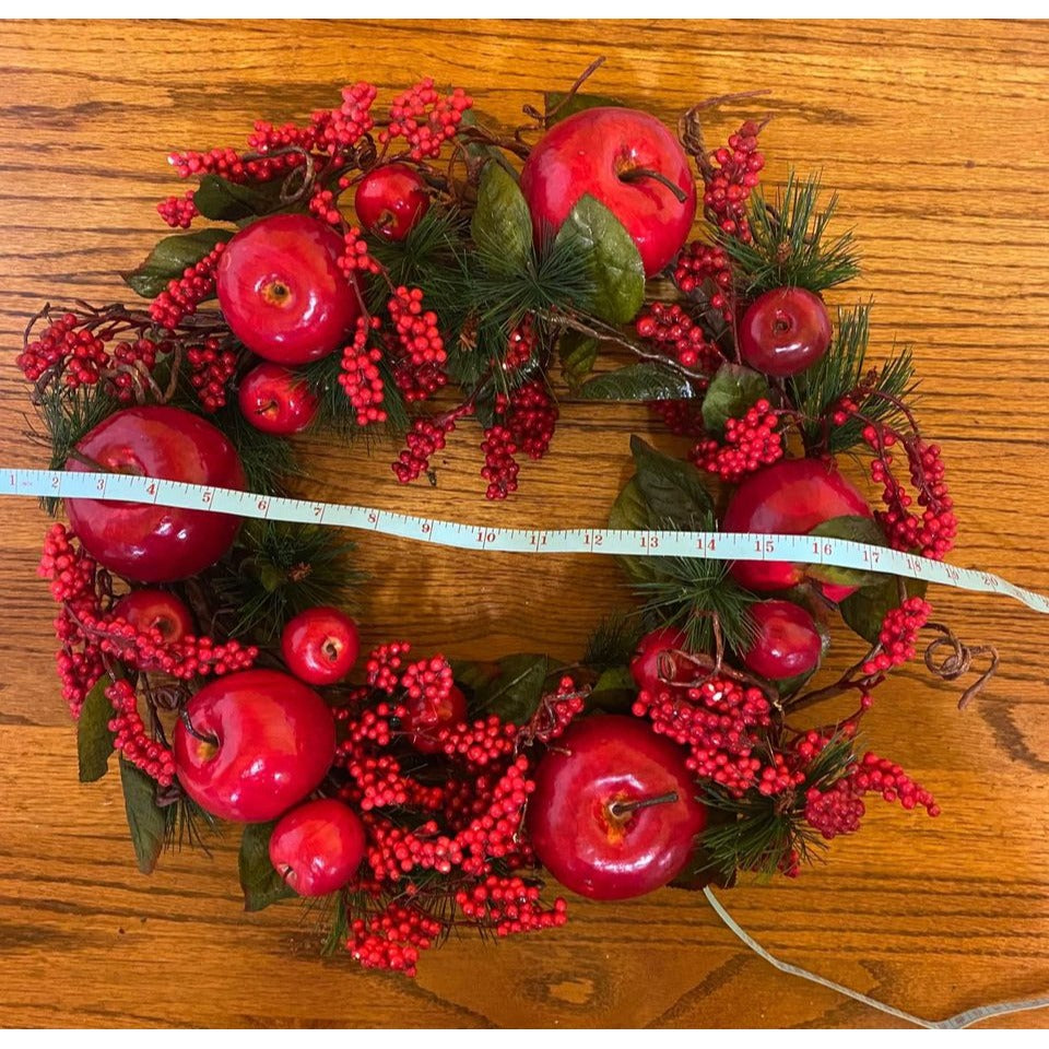 20" Red Artificial Apple Berry Pine Wreath For Christmas Decoration