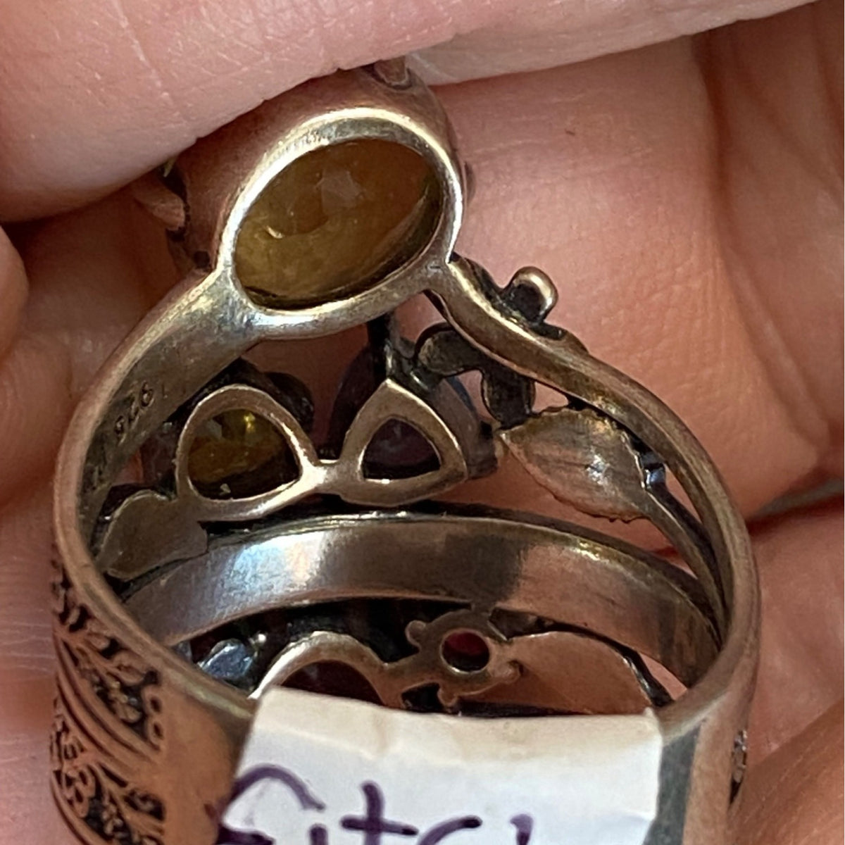Ring Size 9 Citrine Tourmaline Peridot Topaz Floral Nature Sterling Silver 925 Women Semi-Precious Stone