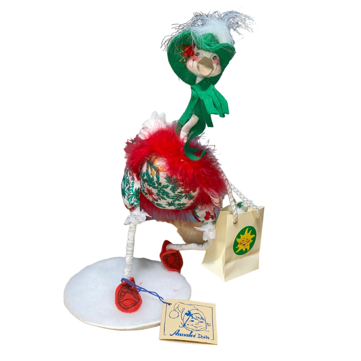 Annalee Dolls 1994 Holiday Goose Figurine With Green Hat & Shopping Bag