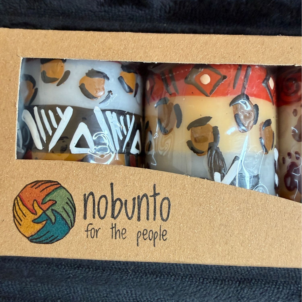 Nobunto Hand-Painted Fair-Trade Candles Uzima 3-Piece 2.5" Votive Set Unique African Art Artisan Multicolor Yellow/Orange/Red Handcrafted