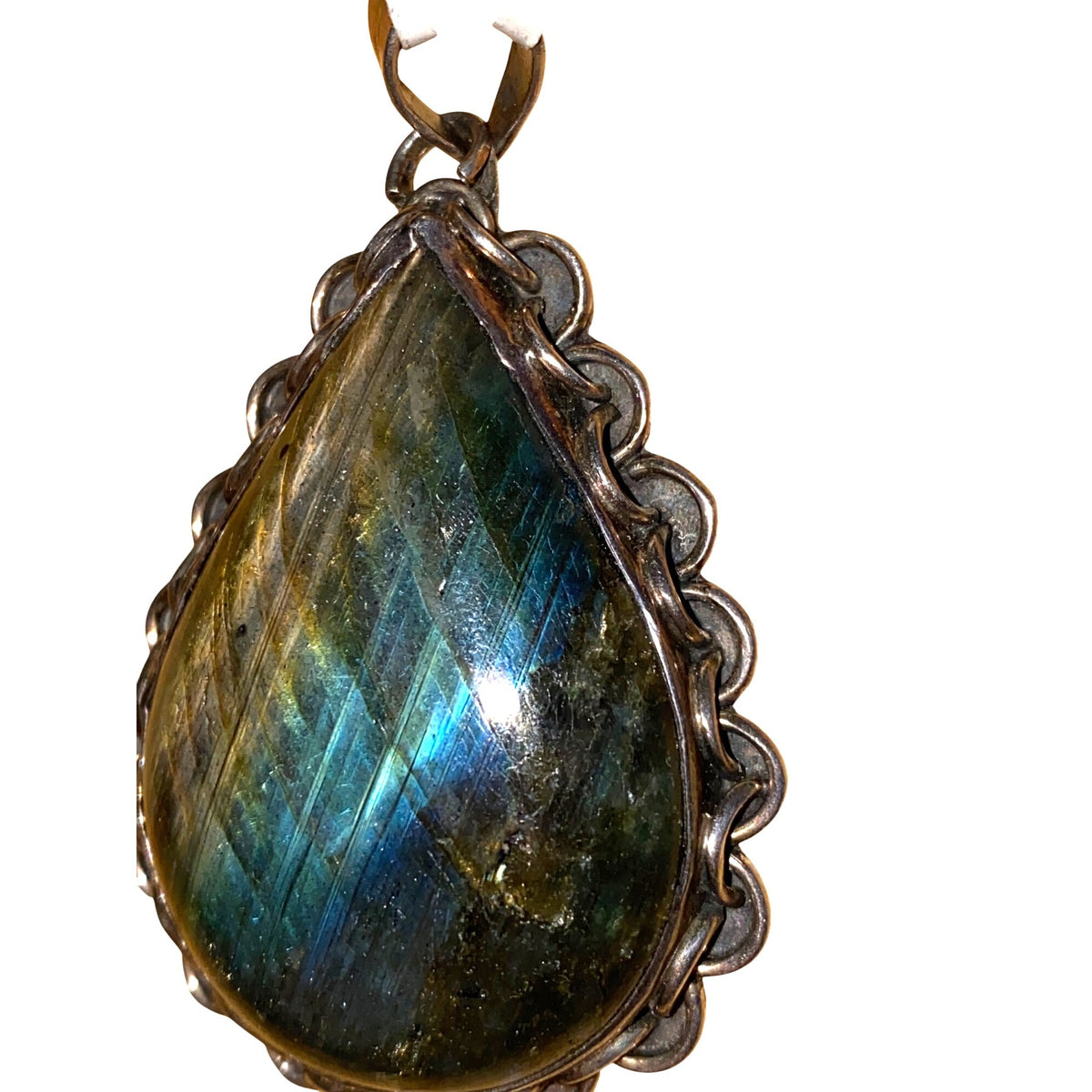 Labradorite Teardrop Pendant With Scalloped Sterling Silver Setting