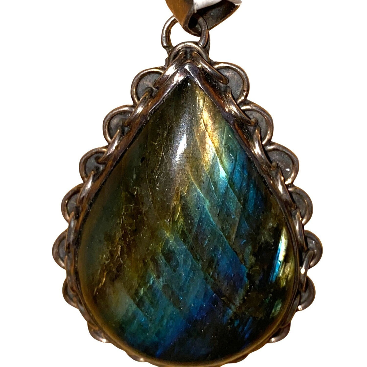 Labradorite Teardrop Pendant With Scalloped Sterling Silver Setting