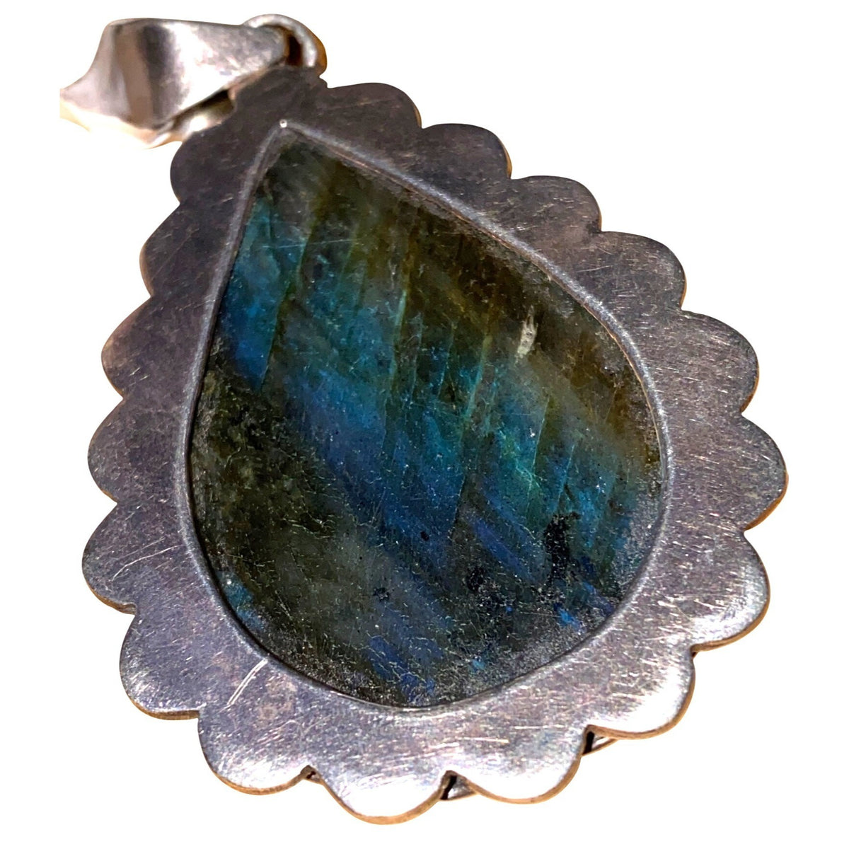 Labradorite Teardrop Pendant With Scalloped Sterling Silver Setting