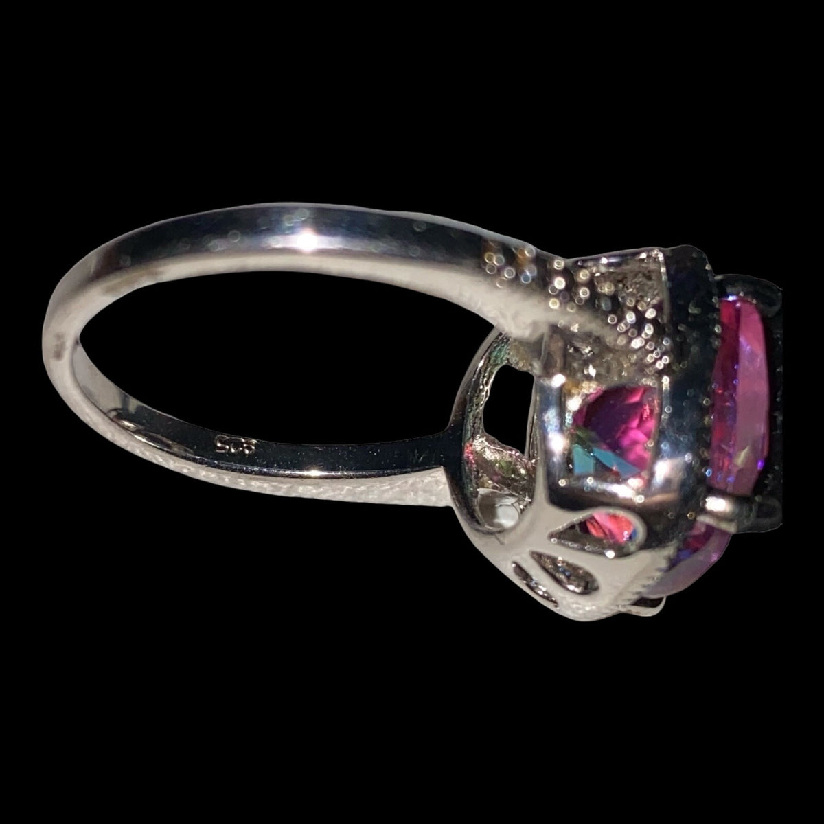 Ring Pink Spinel Diamonds Size 7.5 17 Stones 3.568 Carats Women Sterling Silver 925
