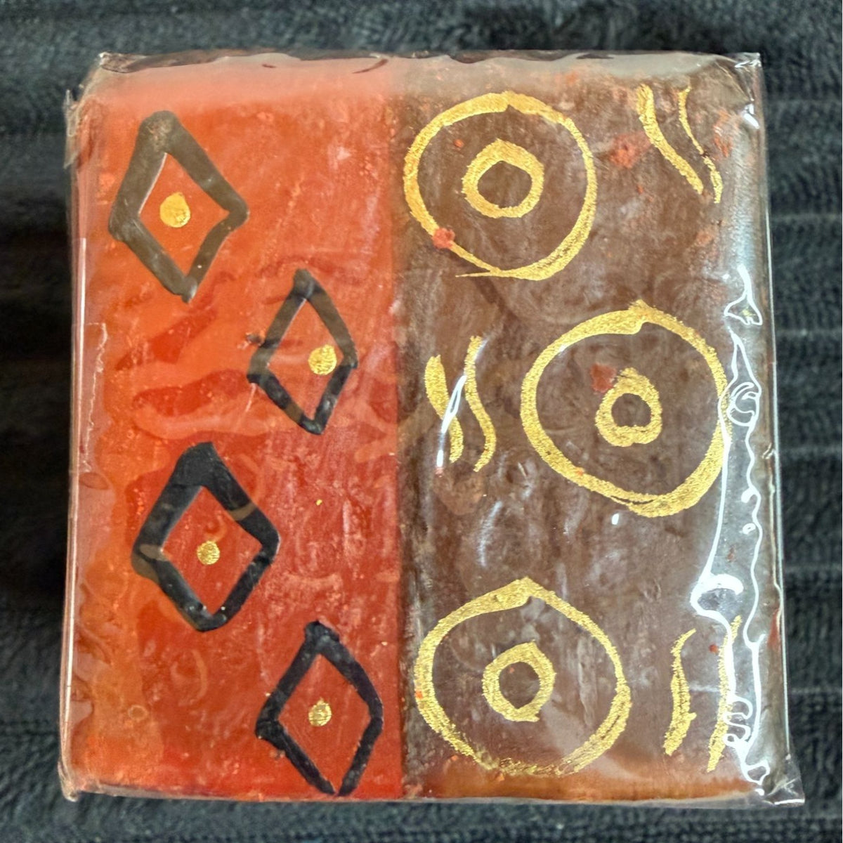 Hand-Painted Fair-Trade Nobunto 2.25" Square Candle Bongazi Orange & Brown