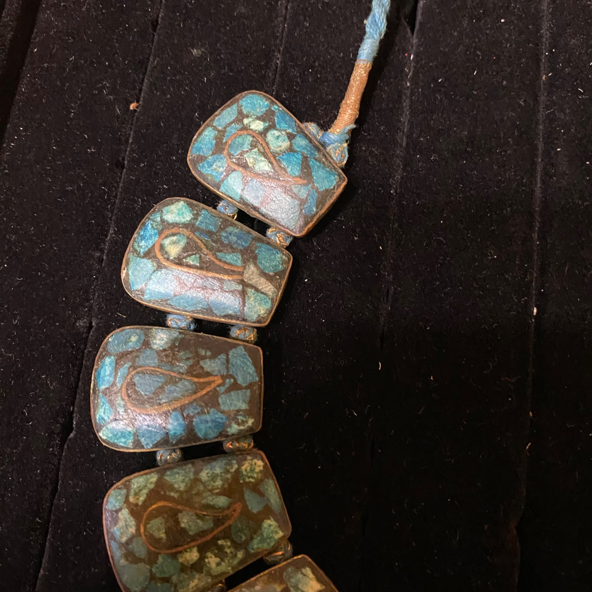 Vintage Turquoise Mosaic Statement Necklace With Teardrop Design